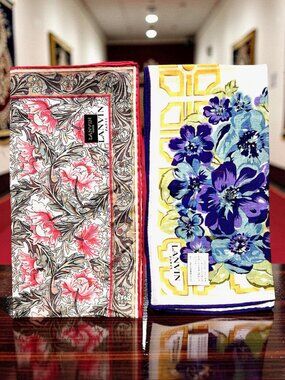 Set of 2  New tag on Lanvin Paris MiniScarf/Neck-kerchief cotton 19" Floral  (55